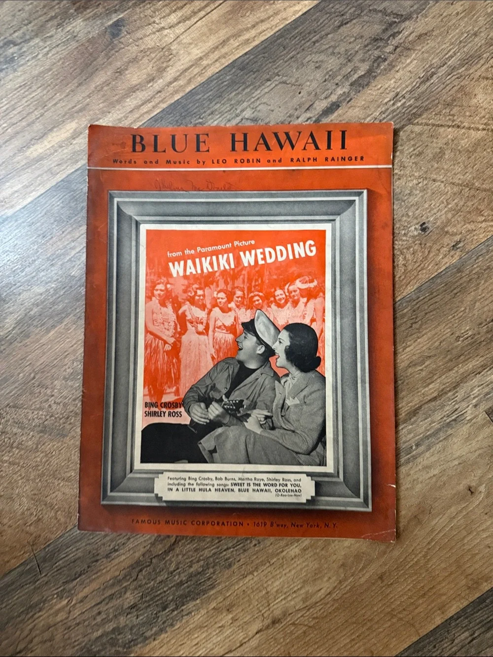 Blue Hawaii Waikiki Wedding Vintage Poster - Orange and Gray piano music